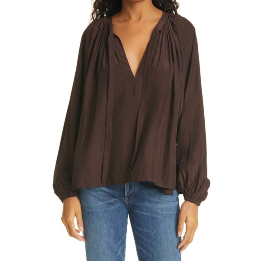 A.L.C. NWT Delphina Popover Long Sleeve Split Hem Top in Umber